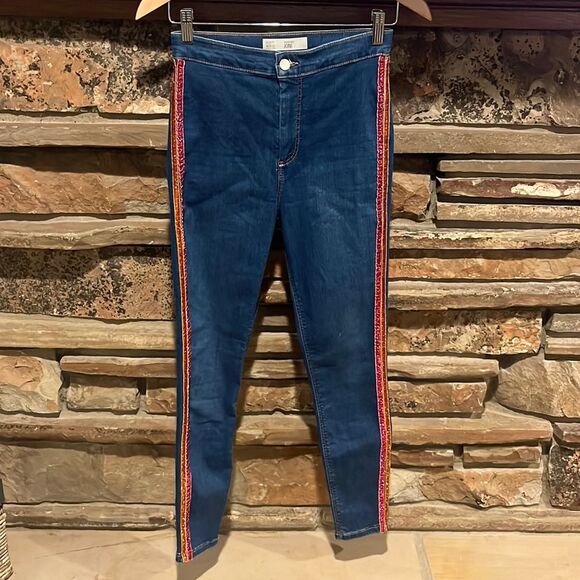 Topshop Joni High Waisted Jeggings with Glittery Tuxedo Stripes - Picture 1 of 6